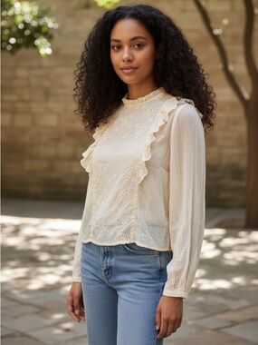 art class Cream Eyelet Ruffle High-Neck Blouse